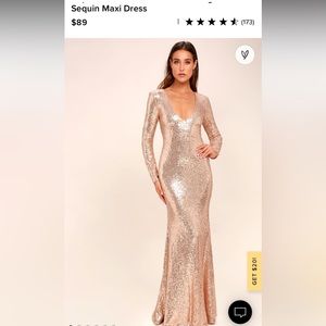 Capture the Moon Rose Gold Long Sleeve Sequin Maxi Dress